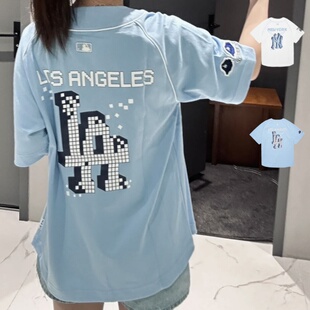 MLB情侣棒球服短袖外套男女NY刺绣贴标印花开衫运动T恤3ABS00221