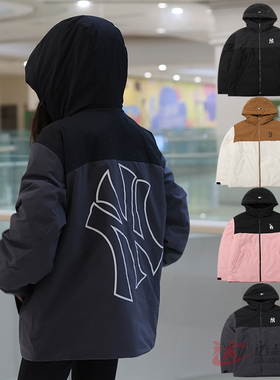 24新款MLB情侣羽绒服男女NY镂空拼接撞色保暖棉羽外套3ADJB0646