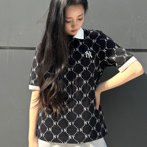 MLB女短袖复古老花满标polo衫