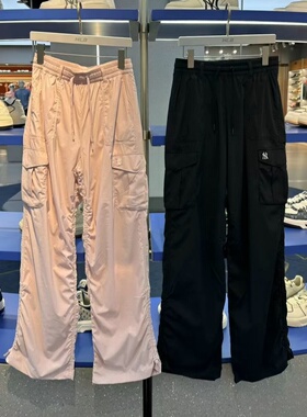 25新款MLB运动裤女子NY小标凉感阔腿工装裤梭织休闲长裤3FWPB0853