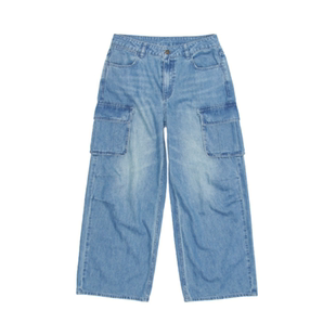 宽松休闲直筒长裤 26新款 阔腿裤 女子水洗蓝工装 3FDPB0261 MLB牛仔裤