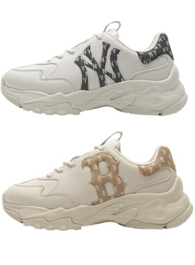 24新款MLB情侣老爹鞋男女NY复古老花厚底增高运动休闲鞋3ASHBWM4N