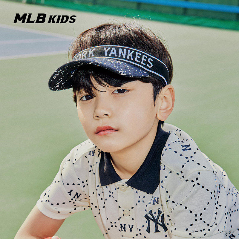 26新款MLB儿童防晒帽复古老花空顶遮阳帽男女童透气帽子7ASCMD133