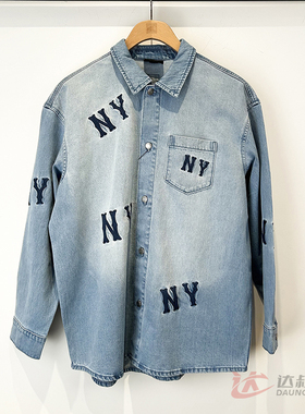 25新款MLB情侣牛仔外套男女NY灵落老花刺绣衬衫运动夹克3ADRG0351