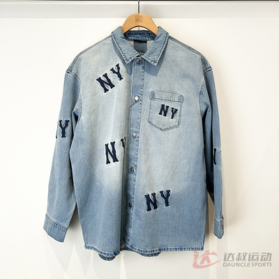 MLB情侣NY灵落老花衬衫牛仔外套