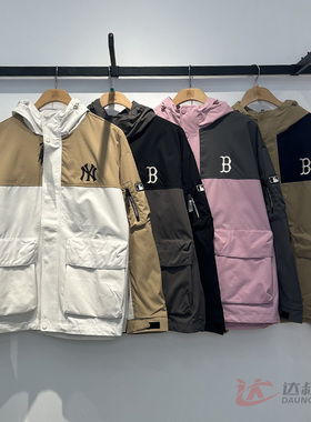 25新款MLB冲锋衣外套男女NY拼接撞色工装休闲运动夹克3AWJB0551