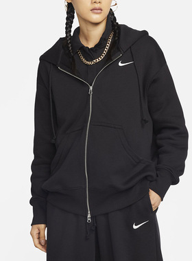 Nike耐克女子外套OVERSIZE加绒连帽开衫卫衣针织运动夹克DQ5759