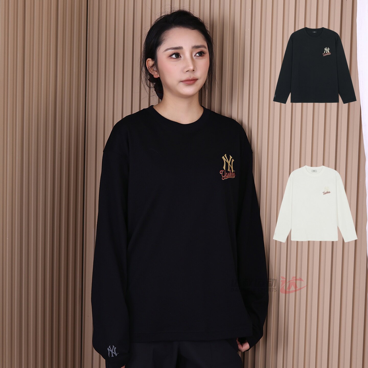 26新款MLB情侣长袖T恤男女NY复古UPF防晒宽松休闲套头衫3ATSQ0361