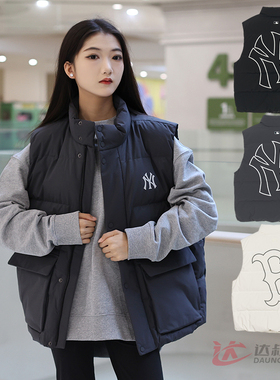 24新款MLB情侣羽绒马甲男女NY后背大标印花保暖棉羽背心3ADVB0146