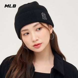 24新款MLB情侣毛线帽男女NY刺绣含羊毛针织运动休闲冷帽3ABNBM146
