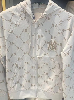 24新款MLB情侣卫衣男女NY老花满标连帽开衫运动夹克外套3ATRM0341