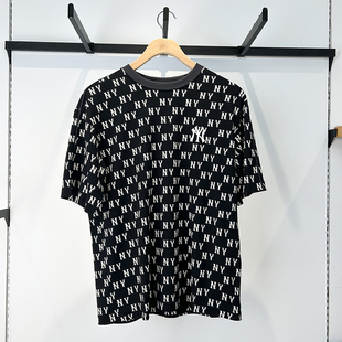 25新款MLB情侣短袖男女NY复古老花满印圆领休闲运动T恤3ATSM0553