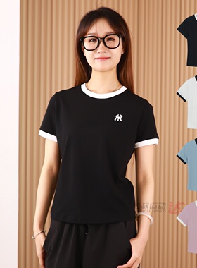 26新款MLB短袖女子NY小标拼接撞色短款修身休闲运动T恤3FTSB0263