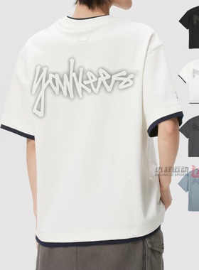 26新款MLB情侣短袖男女NY涂鸦印花防晒宽松休闲运动T恤3ATSB0963