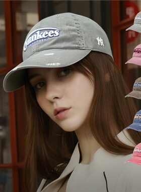 26新款MLB情侣棒球帽男女NY复古字母学院风休闲鸭舌帽3ACPV106N