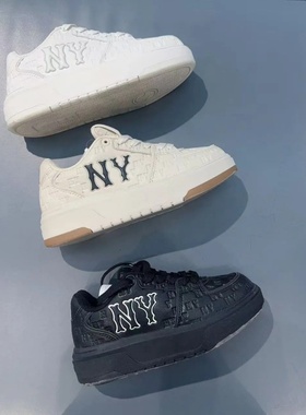 25新款MLB情侣学长鞋男女NY复古老花厚底增高运动休闲鞋3ASXE015N