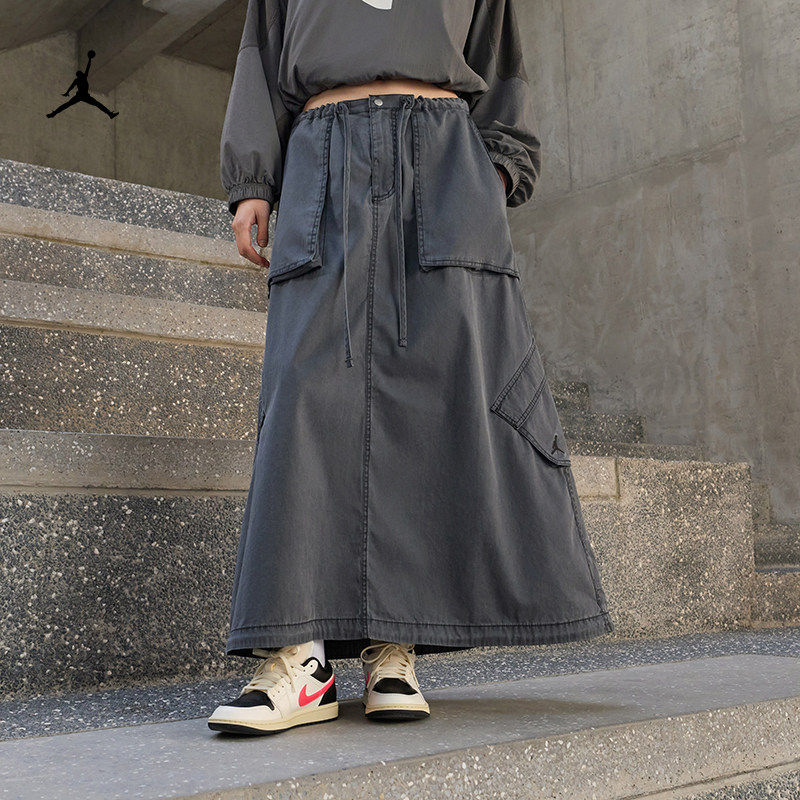 JORDAN26新款耐克女子休闲长裙宽松透气机能风工装半身裙IF1048