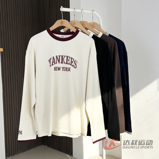 3ATSV2054 T恤男女NY复古学院风宽松休闲套头衫 25新款 MLB情侣长袖