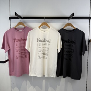 25新款MLB短袖女子NY复古字母球队印花宽松休闲运动T恤3FTSB5053