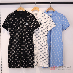 25新款MLB女款连衣裙NY复古老花满印polo翻领短袖运动裙3FOPM0353