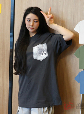 25新款MLB情侣短袖男女NY复古老花印花圆领休闲运动T恤3ATSM0753