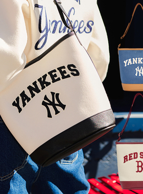 24新款MLB情侣水桶包男女NY学院风通勤单肩斜挎包拎包3ABMS093N