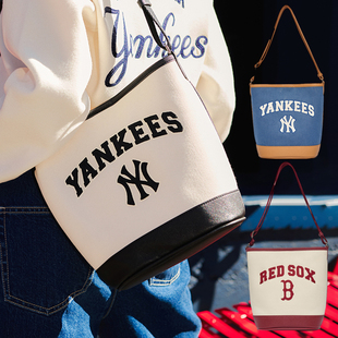 24新款MLB情侣水桶包男女NY学院风通勤单肩斜挎包拎包3ABMS093N