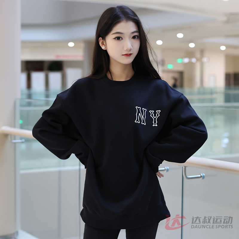 24新款MLB情侣卫衣男女NY镂空字母圆领加绒运动套头衫3AMTB3146
