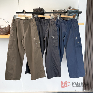 25新款MLB女子运动裤复古水洗工装裤宽松直筒休闲阔腿裤3FWPB1756