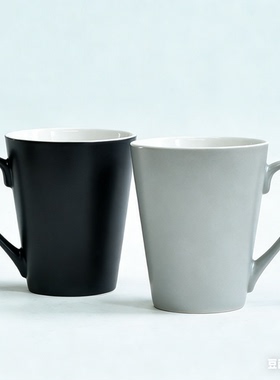高档酒店用陶瓷喝水杯工业极简风磨砂黑白灰哑光马克杯定制logo