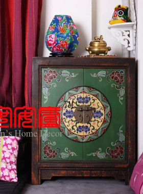 安安庐中式仿古家具手工彩绘古装床头柜小衣柜/储物柜/矮柜包邮