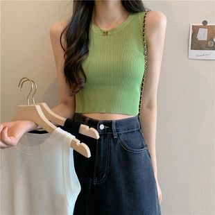 春夏2025年新款韩版绿色针织吊带无袖上衣女内搭外穿紧身短款背心