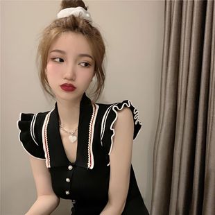 2025年新款女夏无袖薄款冰丝针织衫上衣性感短款温柔风打底衫v领