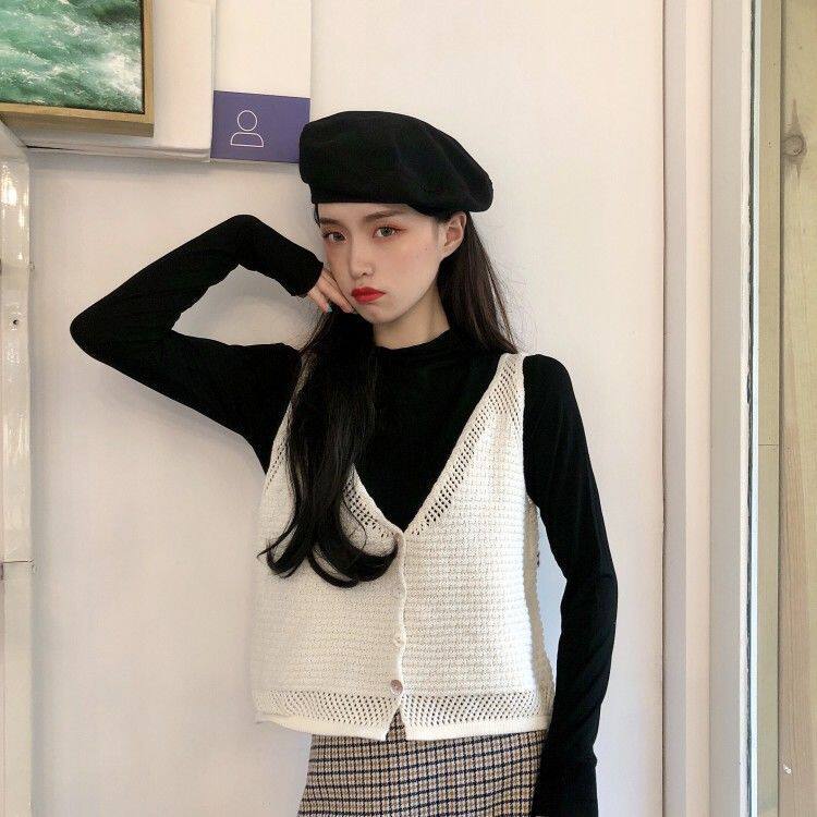 2025新款春秋针织衫毛衣马甲外套女V领单排扣无袖外搭吊带上衣潮