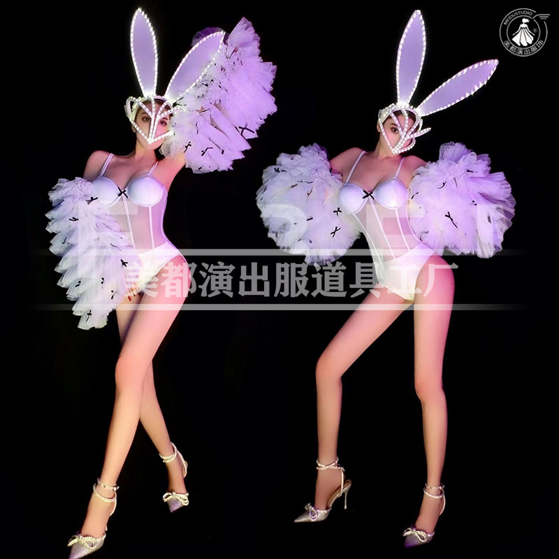 酒吧性感led发光兔子gogo演出服