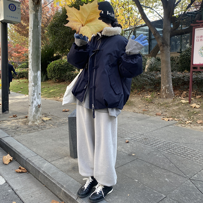 NSS韩国订单云朵加绒卫裤秋冬wan能佰搭圈圈绒磨绒收口卫裤