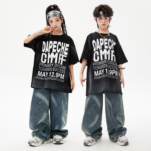 男童街舞套装嘻哈儿童潮服酷帅男孩hiphop潮牌童装女童爵士舞演出