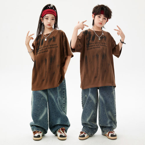 街舞女童套装嘻哈男童服装酷帅hiphop潮牌童装儿童炸街潮服演出服