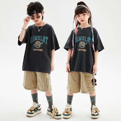 街舞儿童潮服嘻哈宽松少儿hiphop潮牌童装男女童架子鼓表演套装夏