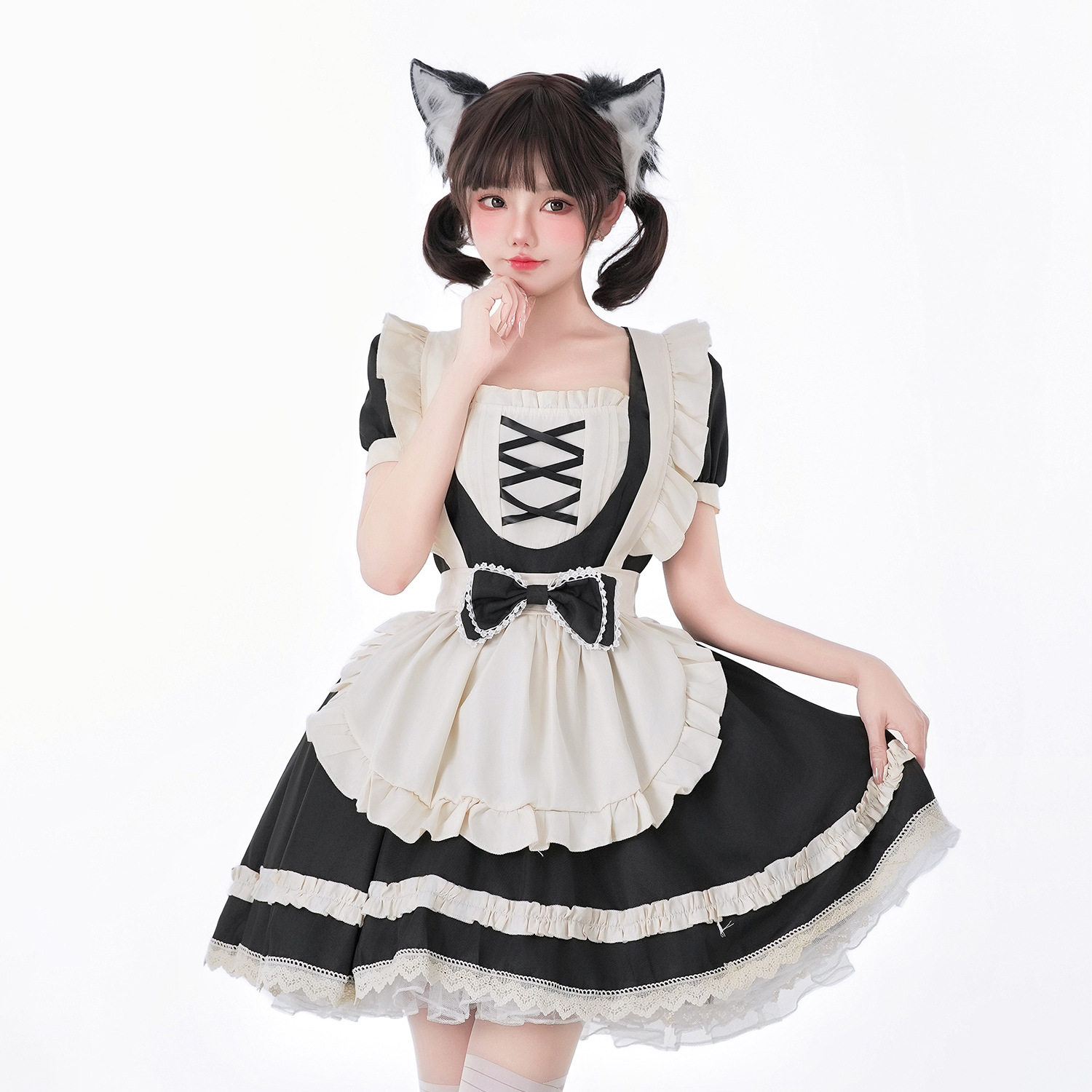 日本软妹甜美op短款女仆装连衣裙二次元可爱lolita黑白cosplay服图片