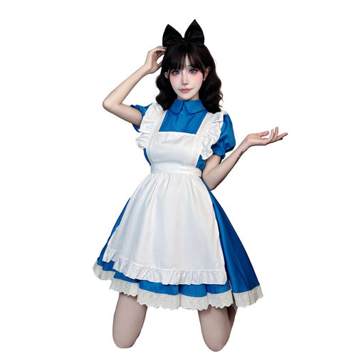 在逃爱丽丝公主蓝色连衣裙女仆装女佣表演万圣节服装田园风Lolita