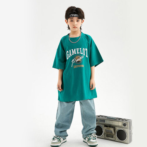 街舞儿童潮服嘻哈夏季宽松T恤少儿hiphop舞蹈演出服女童潮牌童装