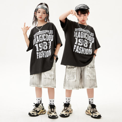 街舞套装男童嘻哈潮服酷帅儿童潮牌童装炸街女童hiphop演出服夏季