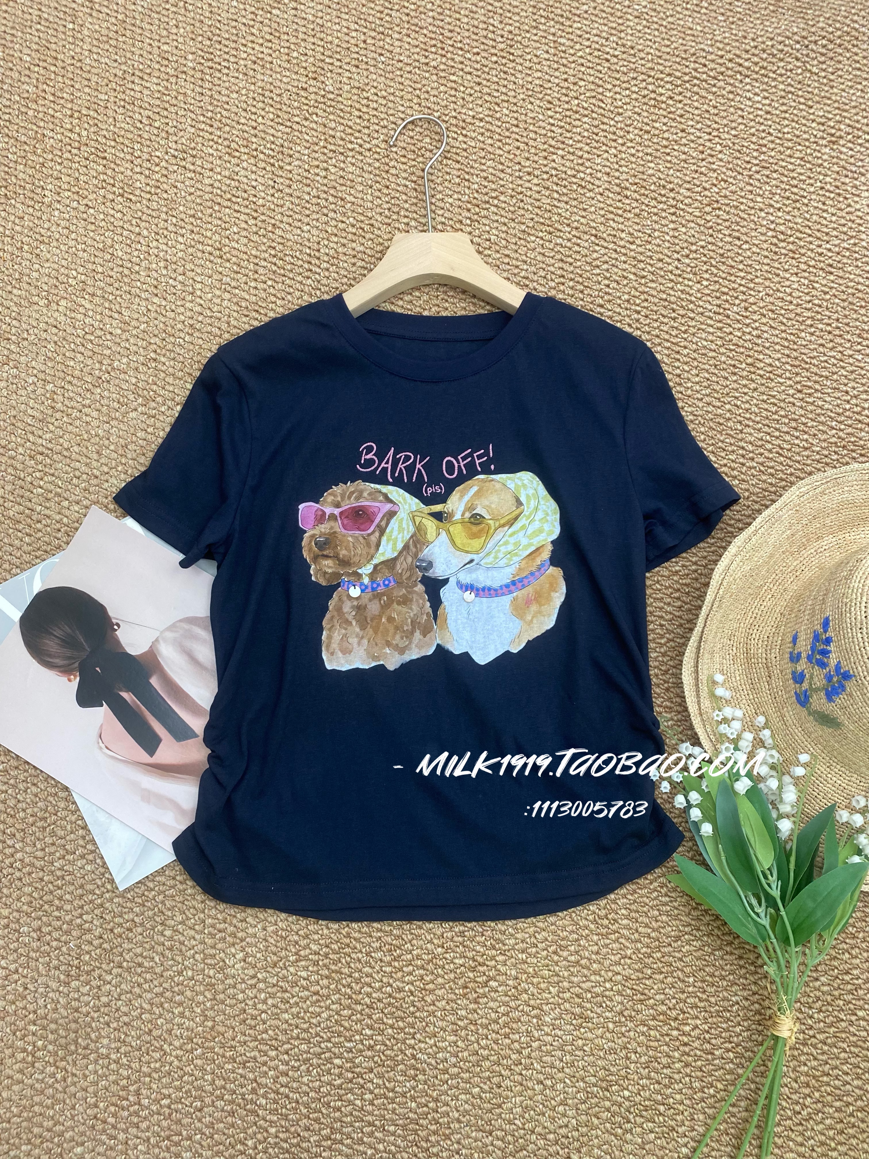 欧洲站2026夏季新款设计师款小众复古卡通眼镜狗印花短袖T恤女