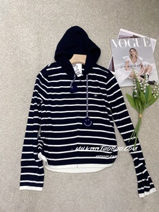 欧洲站2025秋冬新款 针织 小众设计师漫画复古撞色条纹假两件长袖