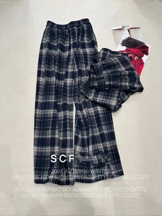 简陋欧洲站小众设计师2025新款 复古格纹松紧腰宽松直筒休闲裤