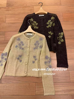 欧洲站2025早秋新款设计师小众甜辣钉珠花朵刺绣针织开衫外套女