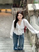 衬衫 欧洲站小众设计师款 蕾丝拼接系带长袖 法式 女 2026早春新款