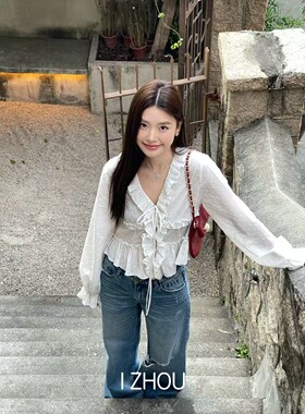 欧洲站小众设计师款2026早春新款法式蕾丝拼接系带长袖衬衫女