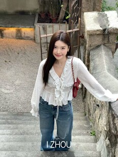 蕾丝拼接系带长袖 欧洲站小众设计师款 2026早春新款 法式 女 衬衫